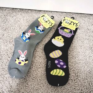 NWT Foozys Women's Easter Novelty Socks (2 Pairs) (Black & Gray) New w/Tags